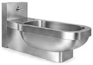 Wall-mounted stainless steel wash trough with a single tap