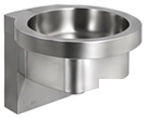 Wall-mounted round stainless steel basin on a bracket